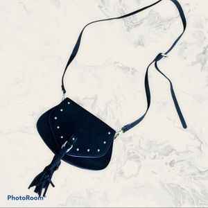 Small black crossbody purse with fringe